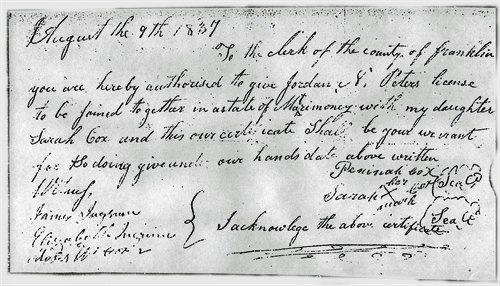 Permission to marry dated 9 August 1837